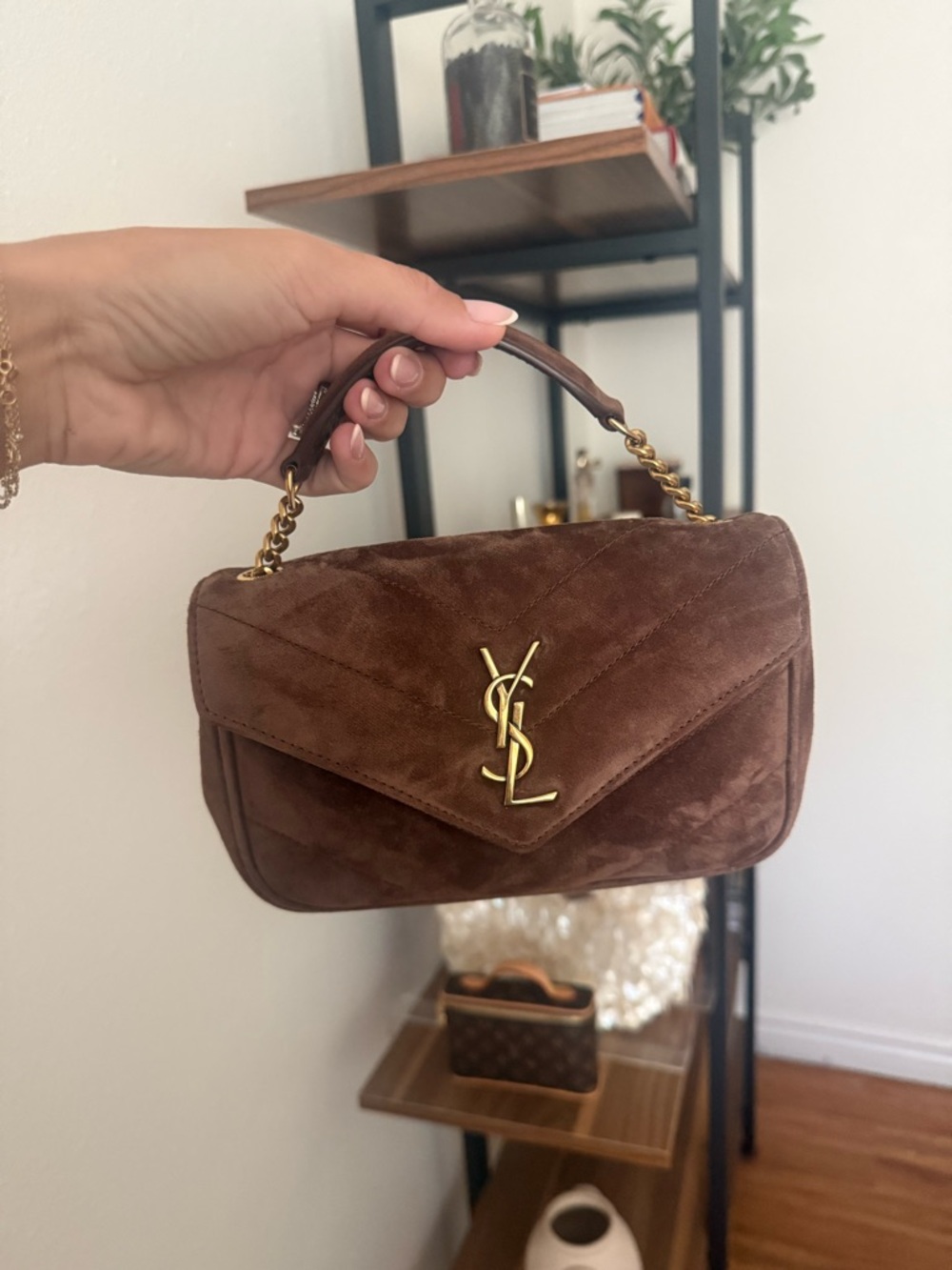 Saint Laurent Brown Suede Small Chain Envelope Bag - Picture 3 of 10